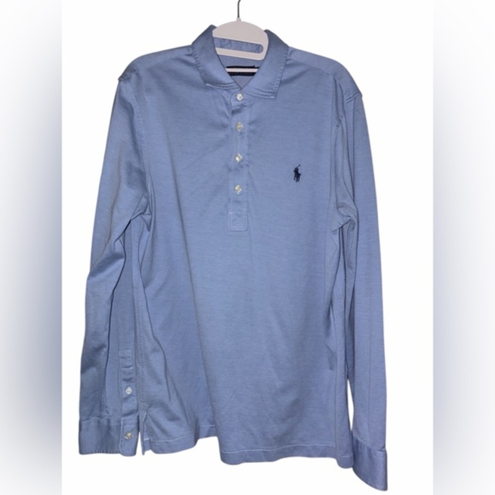 Polo by Ralph Lauren Mesh Knit Oxford Blue Long Sleeve Shirt Size L 100% Cotton